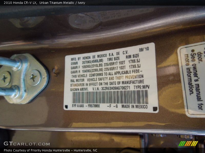 Urban Titanium Metallic / Ivory 2010 Honda CR-V LX