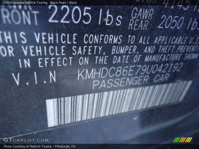 Black Pearl / Black 2009 Hyundai Elantra Touring