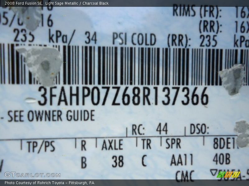 Light Sage Metallic / Charcoal Black 2008 Ford Fusion SE