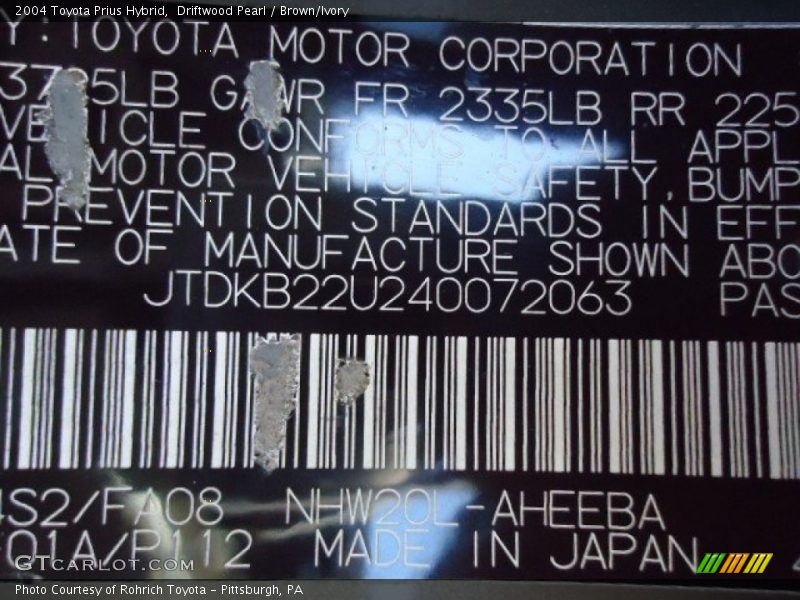 Driftwood Pearl / Brown/Ivory 2004 Toyota Prius Hybrid