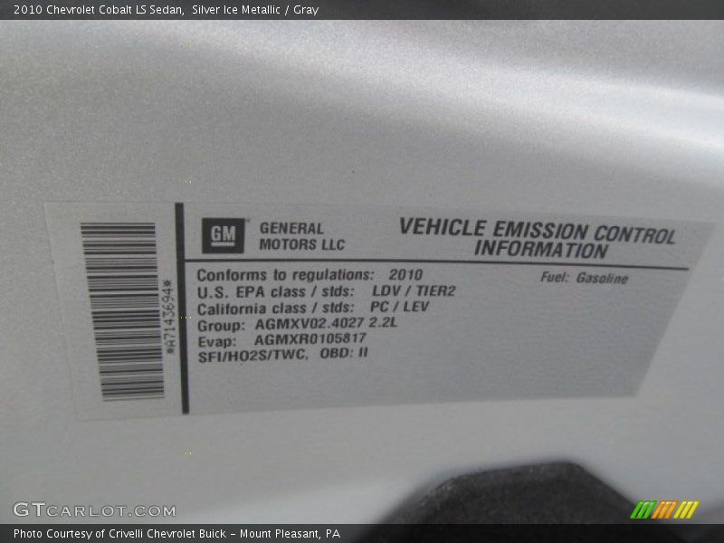 Silver Ice Metallic / Gray 2010 Chevrolet Cobalt LS Sedan