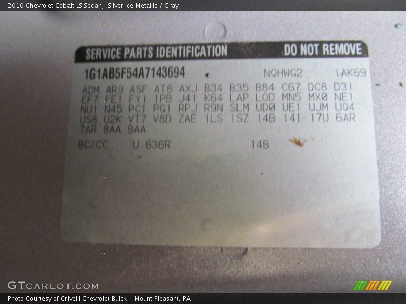 Silver Ice Metallic / Gray 2010 Chevrolet Cobalt LS Sedan