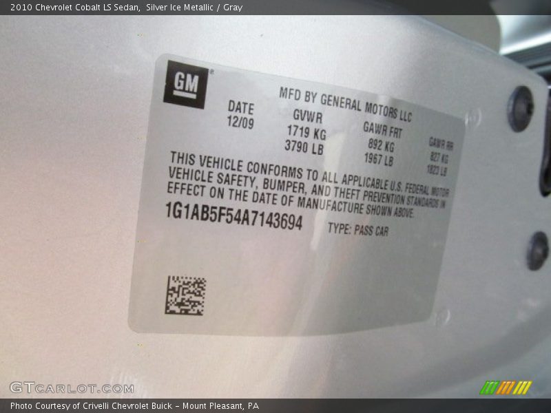 Silver Ice Metallic / Gray 2010 Chevrolet Cobalt LS Sedan