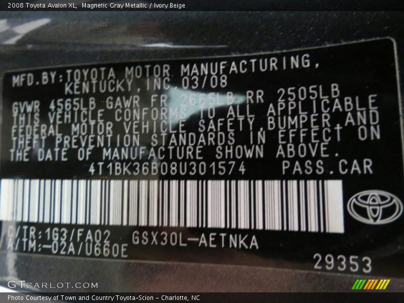 Magnetic Gray Metallic / Ivory Beige 2008 Toyota Avalon XL