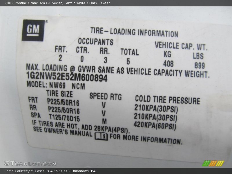 Arctic White / Dark Pewter 2002 Pontiac Grand Am GT Sedan