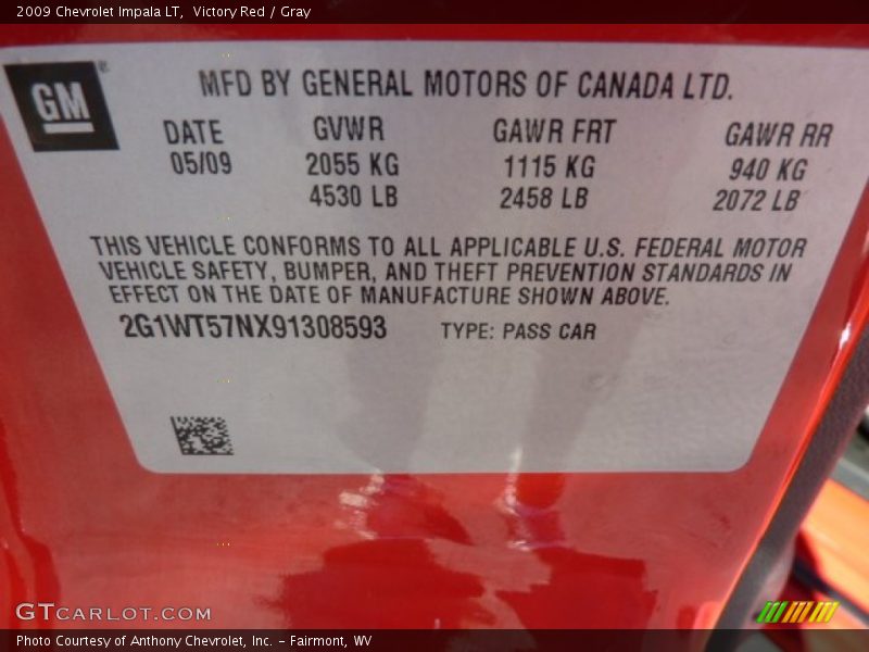 Victory Red / Gray 2009 Chevrolet Impala LT