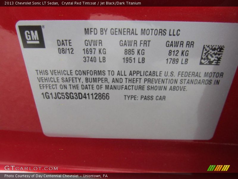 Crystal Red Tintcoat / Jet Black/Dark Titanium 2013 Chevrolet Sonic LT Sedan