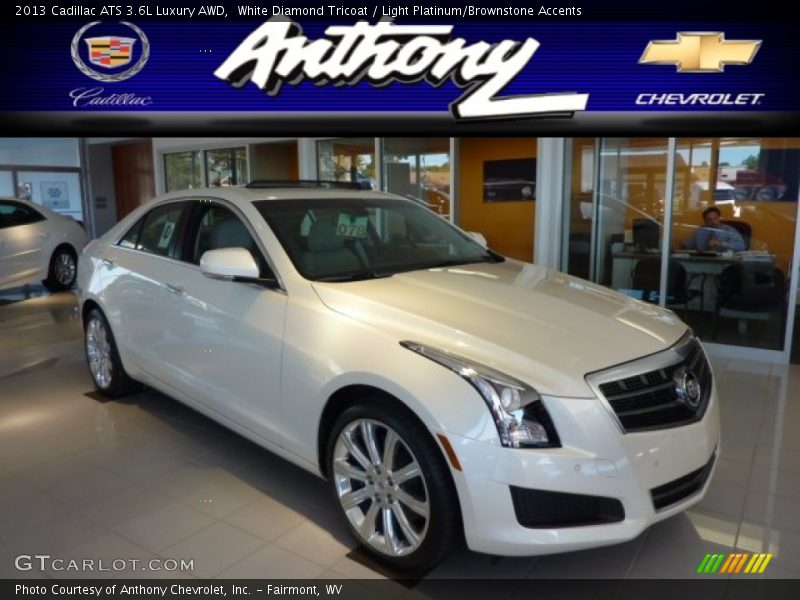 White Diamond Tricoat / Light Platinum/Brownstone Accents 2013 Cadillac ATS 3.6L Luxury AWD