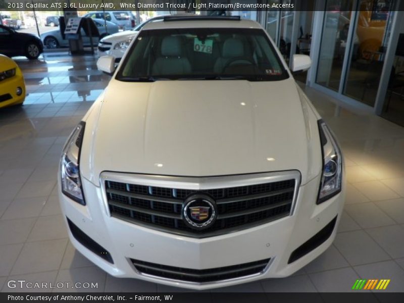 White Diamond Tricoat / Light Platinum/Brownstone Accents 2013 Cadillac ATS 3.6L Luxury AWD
