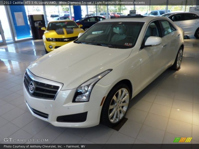 White Diamond Tricoat / Light Platinum/Brownstone Accents 2013 Cadillac ATS 3.6L Luxury AWD