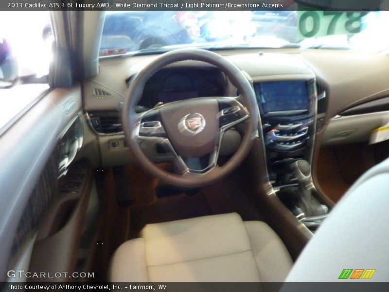 White Diamond Tricoat / Light Platinum/Brownstone Accents 2013 Cadillac ATS 3.6L Luxury AWD