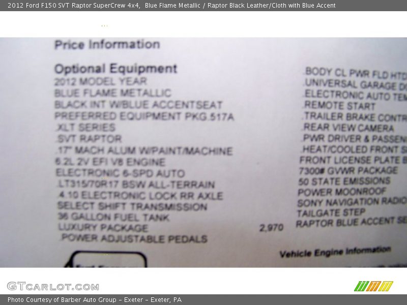  2012 F150 SVT Raptor SuperCrew 4x4 Window Sticker