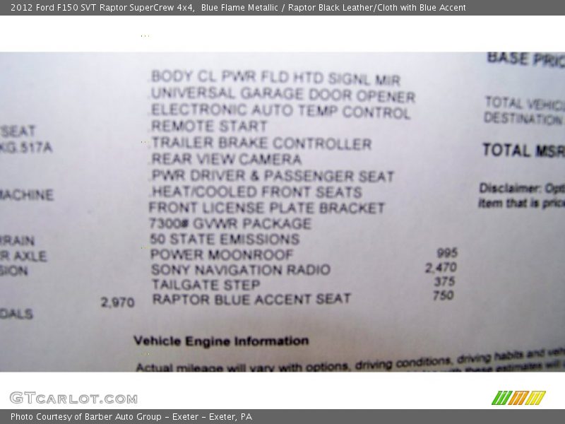  2012 F150 SVT Raptor SuperCrew 4x4 Window Sticker