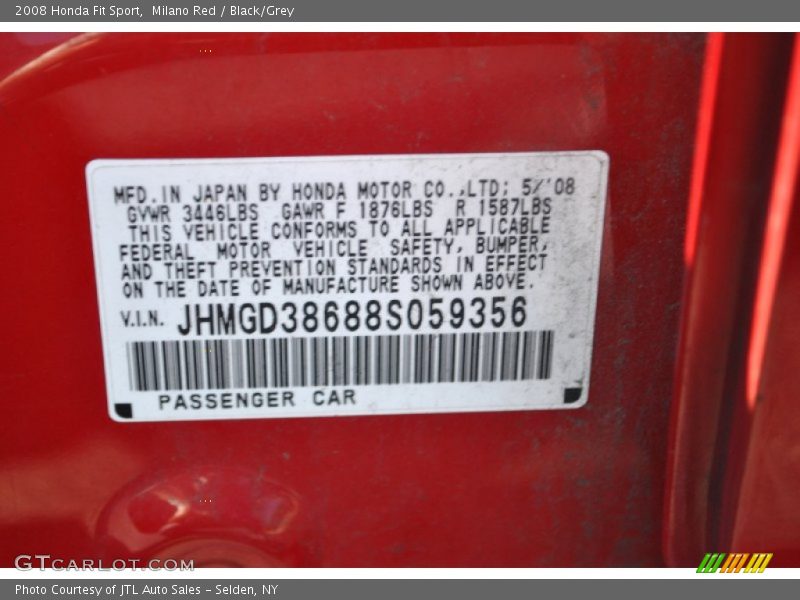 Milano Red / Black/Grey 2008 Honda Fit Sport