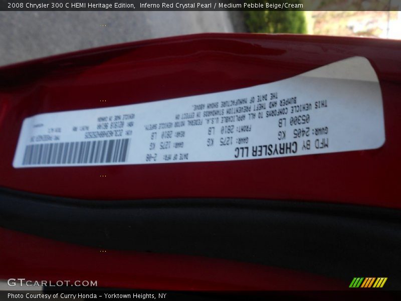 Inferno Red Crystal Pearl / Medium Pebble Beige/Cream 2008 Chrysler 300 C HEMI Heritage Edition