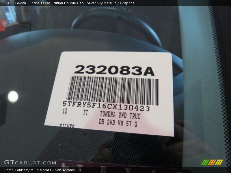 Silver Sky Metallic / Graphite 2012 Toyota Tundra Texas Edition Double Cab