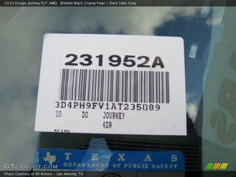 Brilliant Black Crystal Pearl / Dark Slate Gray 2010 Dodge Journey R/T AWD