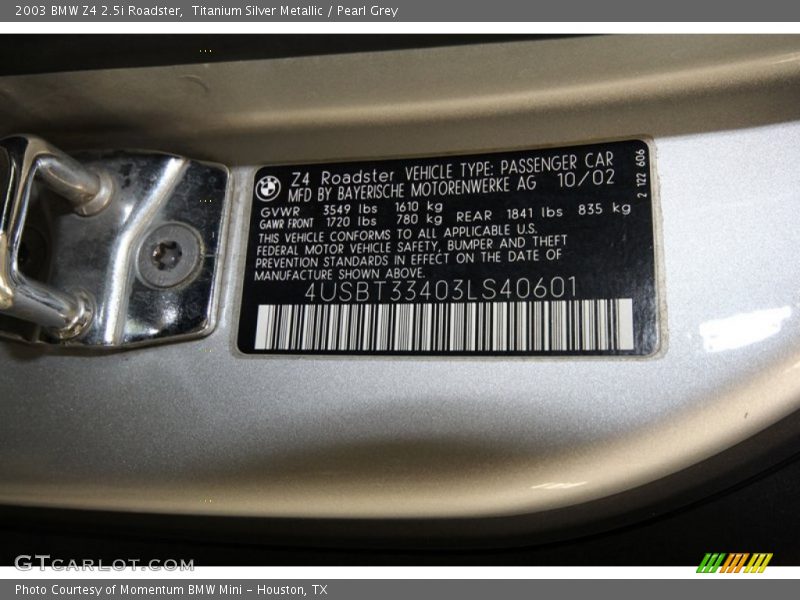 Titanium Silver Metallic / Pearl Grey 2003 BMW Z4 2.5i Roadster