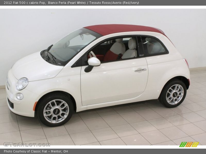 Bianco Perla (Pearl White) / Tessuto Rosso/Avorio (Red/Ivory) 2012 Fiat 500 c cabrio Pop