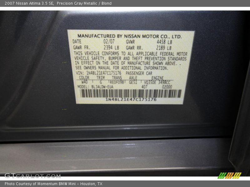 Precision Gray Metallic / Blond 2007 Nissan Altima 3.5 SE