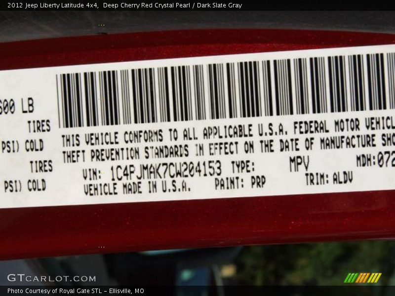 Deep Cherry Red Crystal Pearl / Dark Slate Gray 2012 Jeep Liberty Latitude 4x4