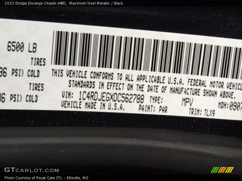 2013 Durango Citadel AWD Maximum Steel Metallic Color Code PAR