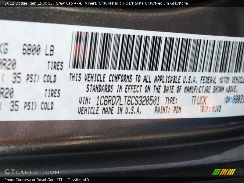 Mineral Gray Metallic / Dark Slate Gray/Medium Graystone 2012 Dodge Ram 1500 SLT Crew Cab 4x4