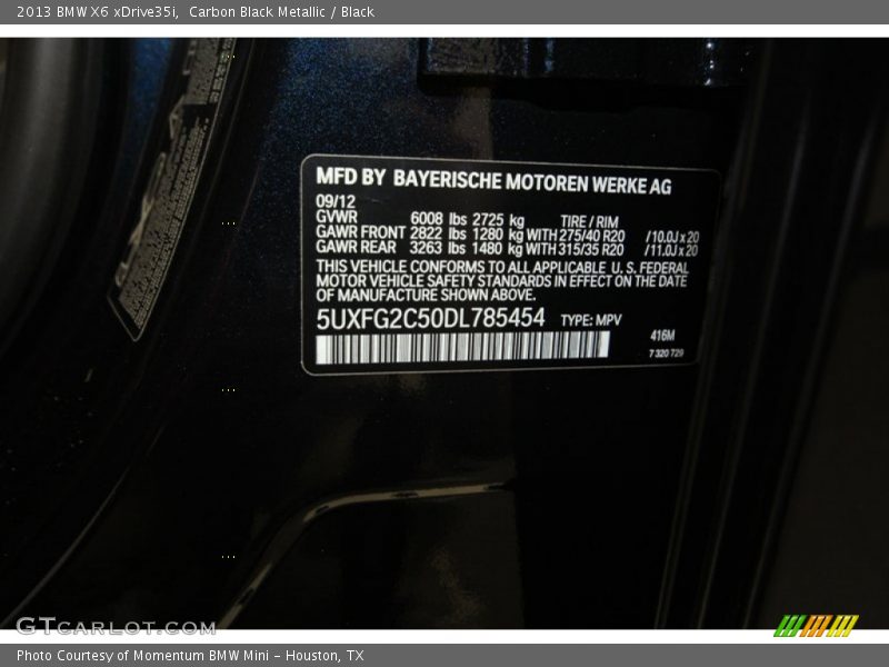 2013 X6 xDrive35i Carbon Black Metallic Color Code 416