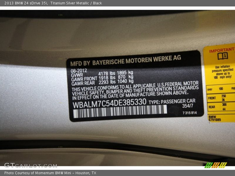 2013 Z4 sDrive 35i Titanium Silver Metallic Color Code 354