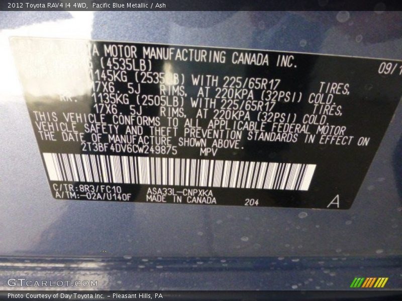 Pacific Blue Metallic / Ash 2012 Toyota RAV4 I4 4WD