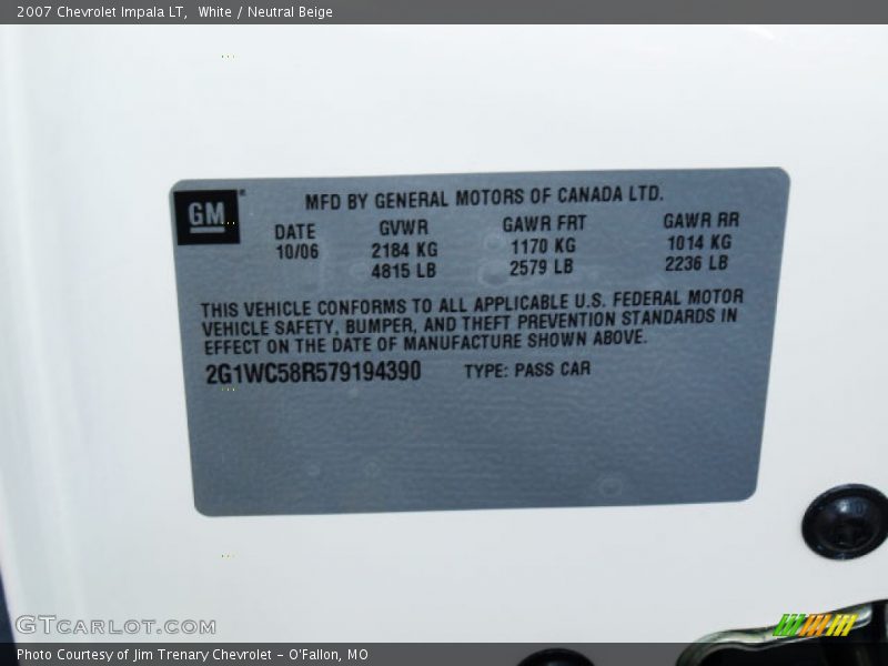 White / Neutral Beige 2007 Chevrolet Impala LT
