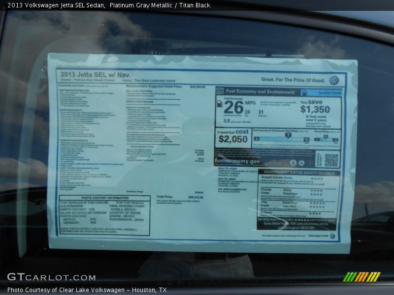 Platinum Gray Metallic / Titan Black 2013 Volkswagen Jetta SEL Sedan