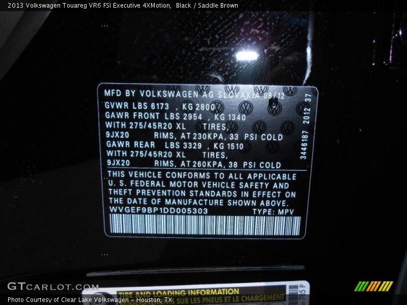 Black / Saddle Brown 2013 Volkswagen Touareg VR6 FSI Executive 4XMotion