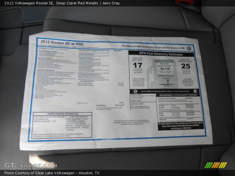 Deep Claret Red Metallic / Aero Gray 2012 Volkswagen Routan SE