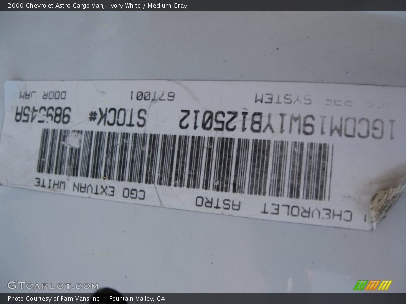 Ivory White / Medium Gray 2000 Chevrolet Astro Cargo Van