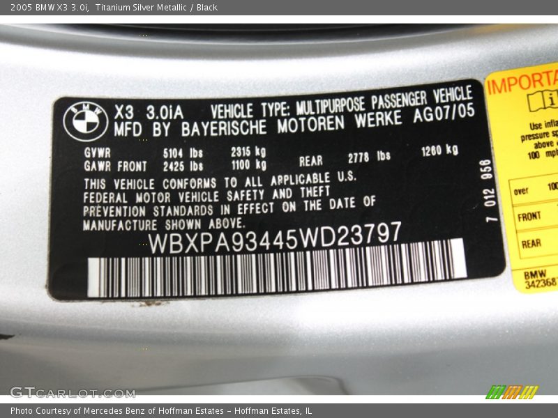 Titanium Silver Metallic / Black 2005 BMW X3 3.0i