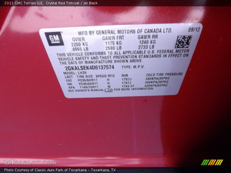 Crystal Red Tintcoat / Jet Black 2013 GMC Terrain SLE