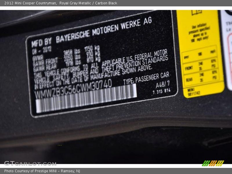 2012 Cooper Countryman Royal Gray Metallic Color Code A48