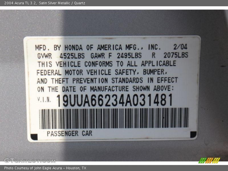 Satin Silver Metallic / Quartz 2004 Acura TL 3.2