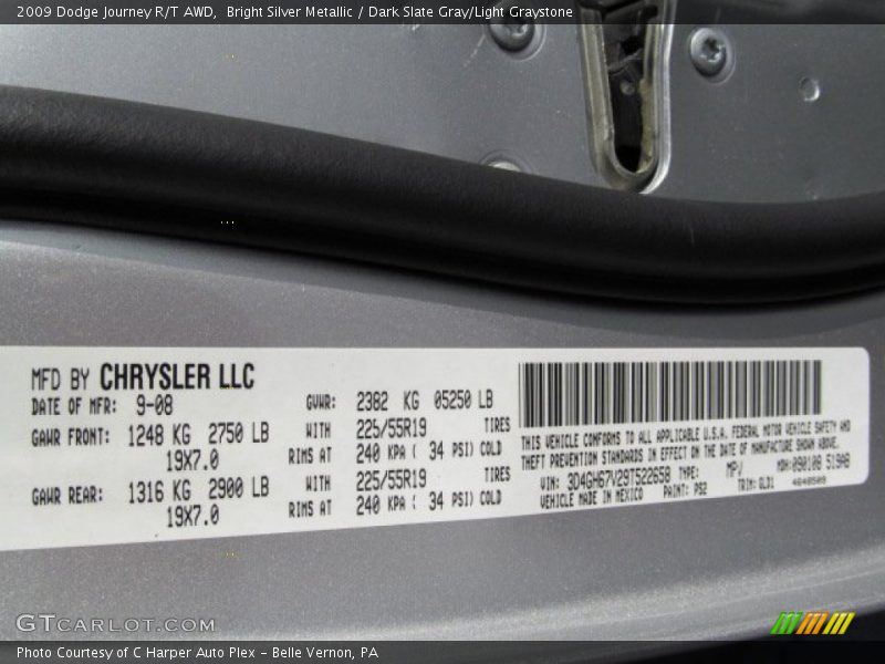 Bright Silver Metallic / Dark Slate Gray/Light Graystone 2009 Dodge Journey R/T AWD