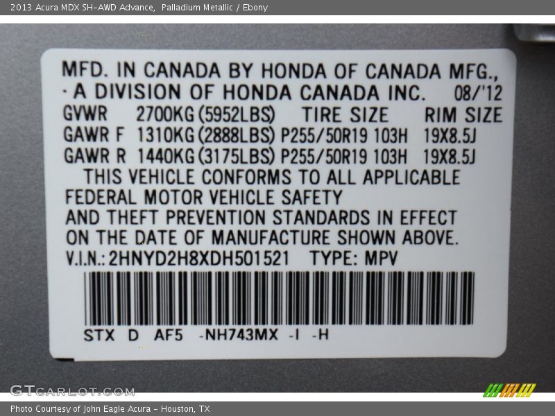 NH743MX - 2013 Acura MDX SH-AWD Advance