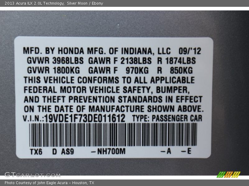 Silver Moon / Ebony 2013 Acura ILX 2.0L Technology
