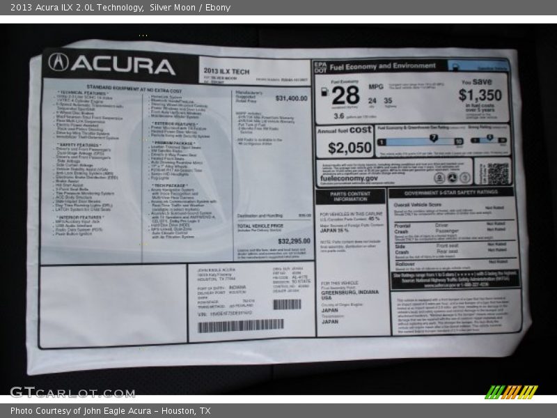 Silver Moon / Ebony 2013 Acura ILX 2.0L Technology