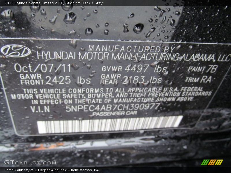 Midnight Black / Gray 2012 Hyundai Sonata Limited 2.0T