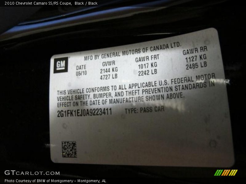 Black / Black 2010 Chevrolet Camaro SS/RS Coupe