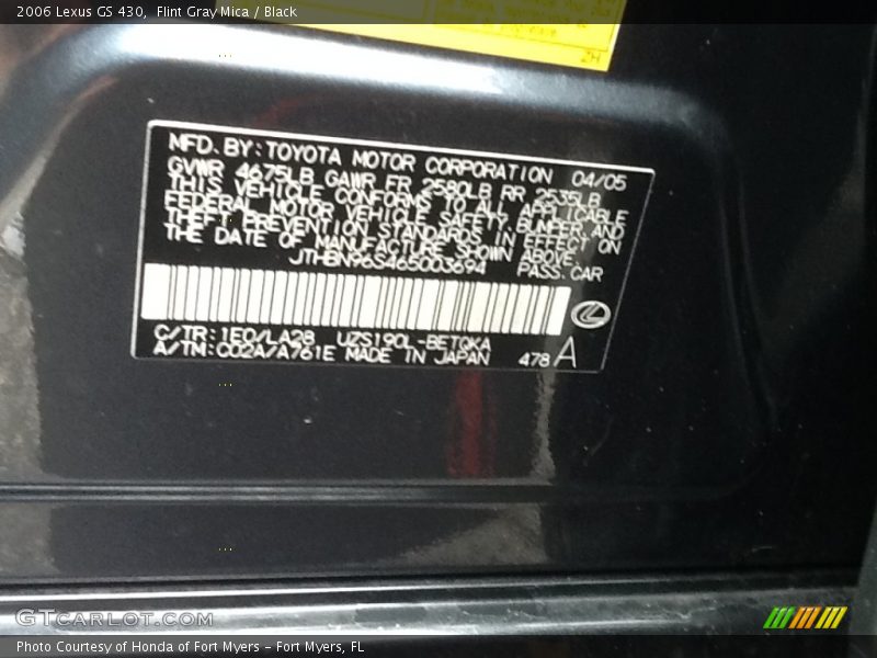 Flint Gray Mica / Black 2006 Lexus GS 430