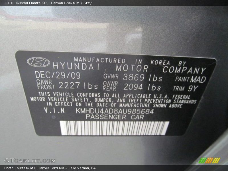 Carbon Gray Mist / Gray 2010 Hyundai Elantra GLS