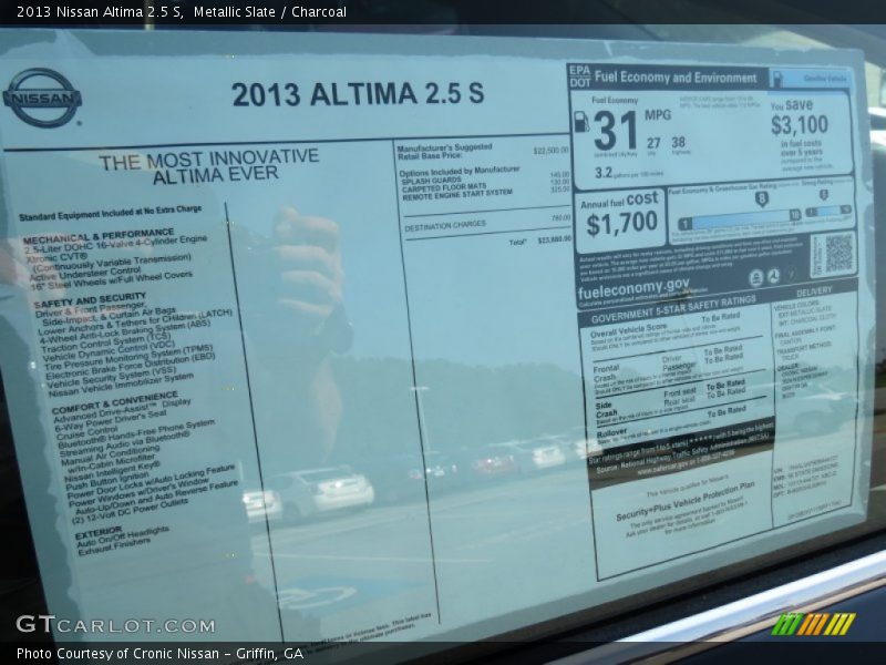  2013 Altima 2.5 S Window Sticker