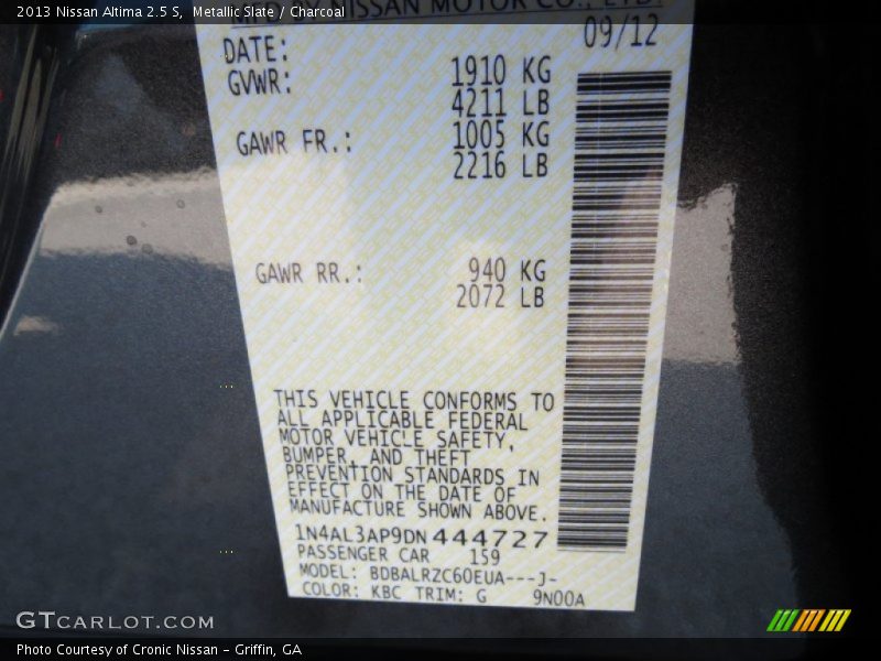 2013 Altima 2.5 S Metallic Slate Color Code KBC