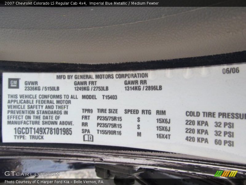 Imperial Blue Metallic / Medium Pewter 2007 Chevrolet Colorado LS Regular Cab 4x4